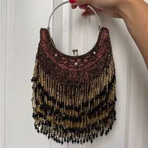 Beaded Evening Handbag w Metal Handle
